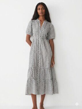 Doen Haleigh Midi Dress Blue White Floral Dahlia Ditsy Size XS Like New